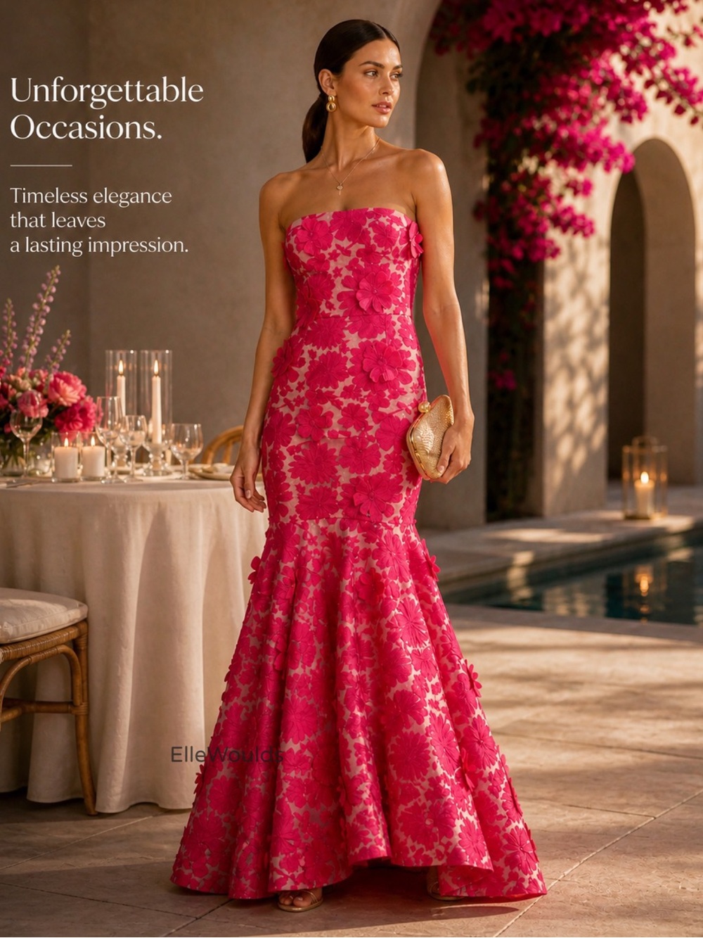 Helsi Jessica Gown Pink Embroidered 3d Flowers Strapless Maxi Size Medium $775